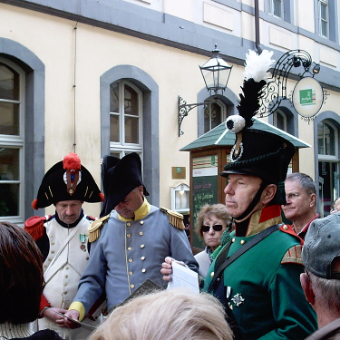 Leipziger Veranstaltungen, Stadtführung „Napoleon auf der Flucht“ am 20. April 2013, mit Mitgliedern der IG Völkerschlacht 1813 und Rocket-Troop Leipzig 1813. Mit freundlicher Genehmigung von Kristoff Kleemann.