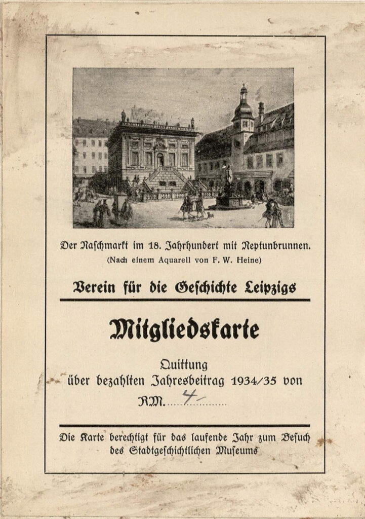 Bild: Mitgliedskarte für 1934/35 (Quelle: Stadtarchiv Leipzig, Verein für die Geschichte Leipzigs Nr. 27)